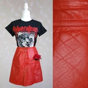 Vintage 60s Color Leather A Line Mini Skirt Samuel Robert Red Orange Small
